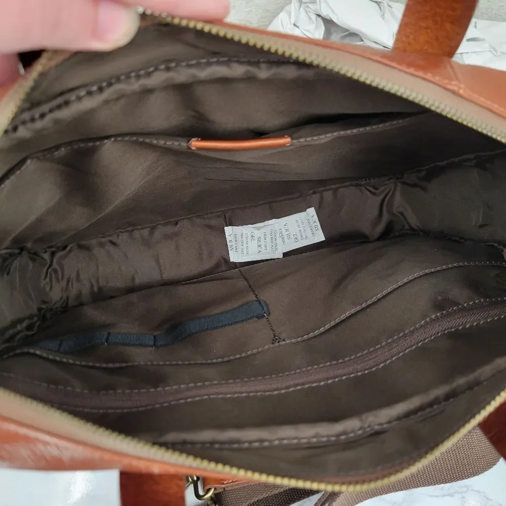 Fossil Leather Brief Workbag Cognac Breifcase Bag